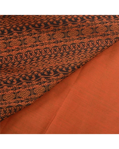 Sanskriti Vintage Sarees Blend Cotton Hand Woven Bomkai Sari Premium Fabric, PS-57370-Orange-Woven Work-Blend Cotton-3