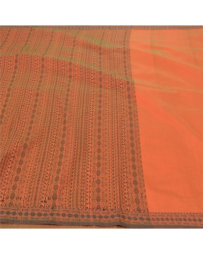 Sanskriti Vintage Sarees Blend Cotton Hand Woven Bomkai Sari Premium Fabric, PS-57370-Orange-Woven Work-Blend Cotton-4