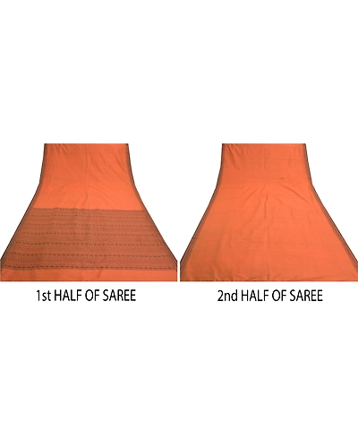 Sanskriti Vintage Sarees Blend Cotton Hand Woven Bomkai Sari Premium Fabric, PS-57370-Orange-Woven Work-Blend Cotton-6