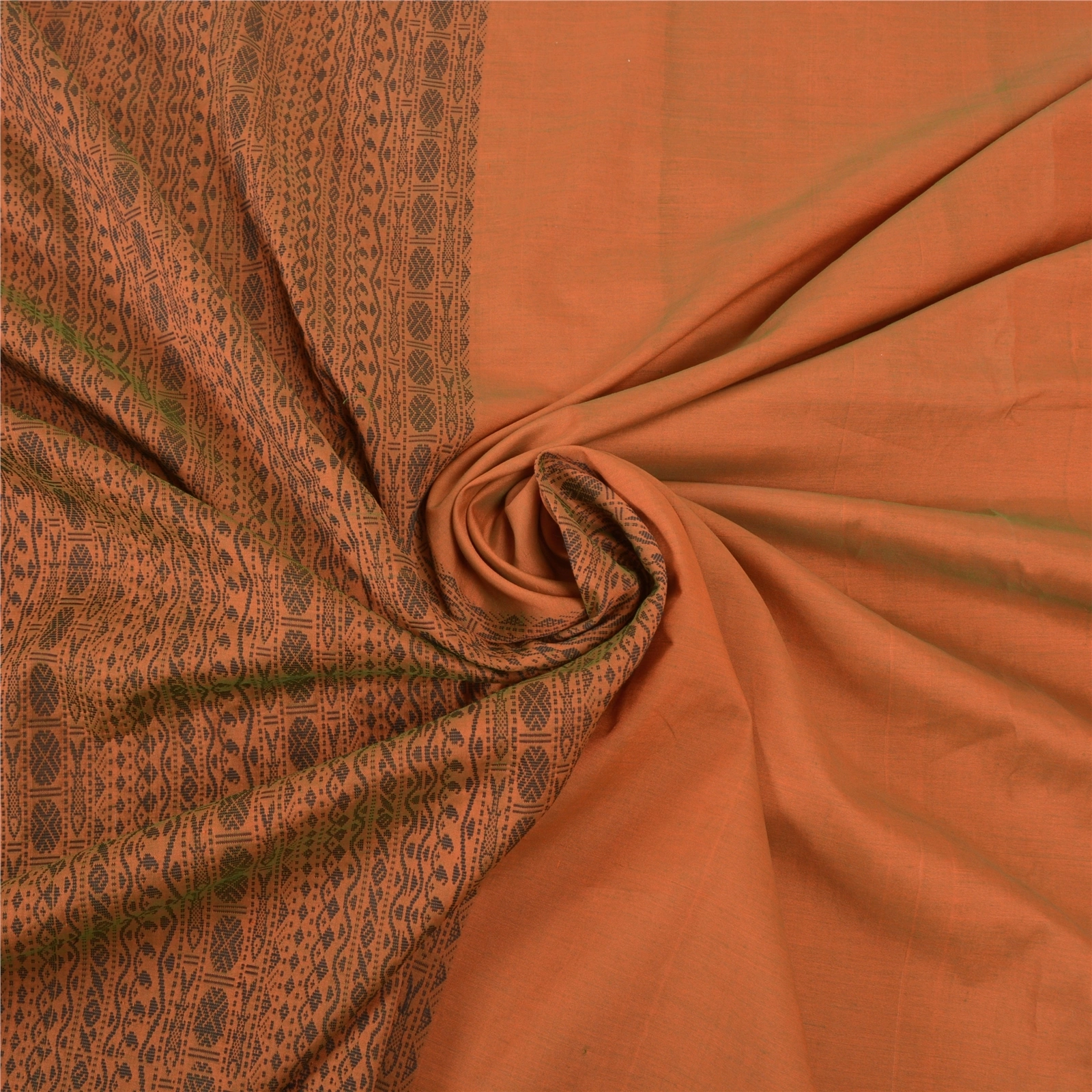 Sanskriti Vintage Sarees Blend Cotton Hand Woven Bomkai Sari Premium Fabric, PS-57370-Orange-Woven Work-Blend Cotton-7