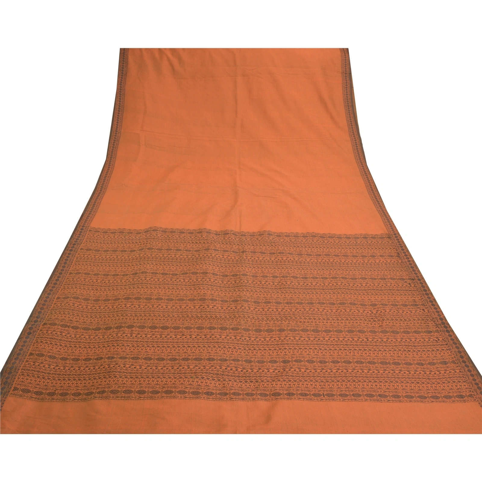 Sanskriti Vintage Sarees Blend Cotton Hand Woven Bomkai Sari Premium Fabric, PS-57370-Orange-Woven Work-Blend Cotton-9