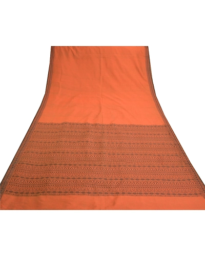 Sanskriti Vintage Sarees Blend Cotton Hand Woven Bomkai Sari Premium Fabric, PS-57370-Orange-Woven Work-Blend Cotton-9