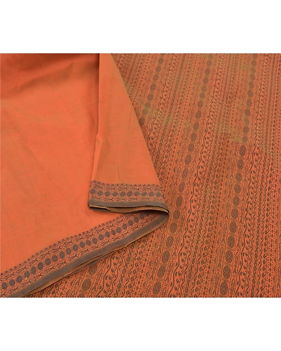 Sanskriti Vintage Sarees Blend Cotton Hand Woven Bomkai Sari Premium Fabric, PS-57370-Orange-Woven Work-Blend Cotton-10