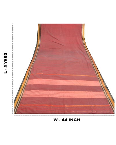 Sanskriti Vintage Indian Sarees Blend Cotton Woven Ilkal Premium Sari Fabric, PS-57392-Shade Of Dark Red &amp; Pink-Hand Woven Work-Blend Cotton-1
