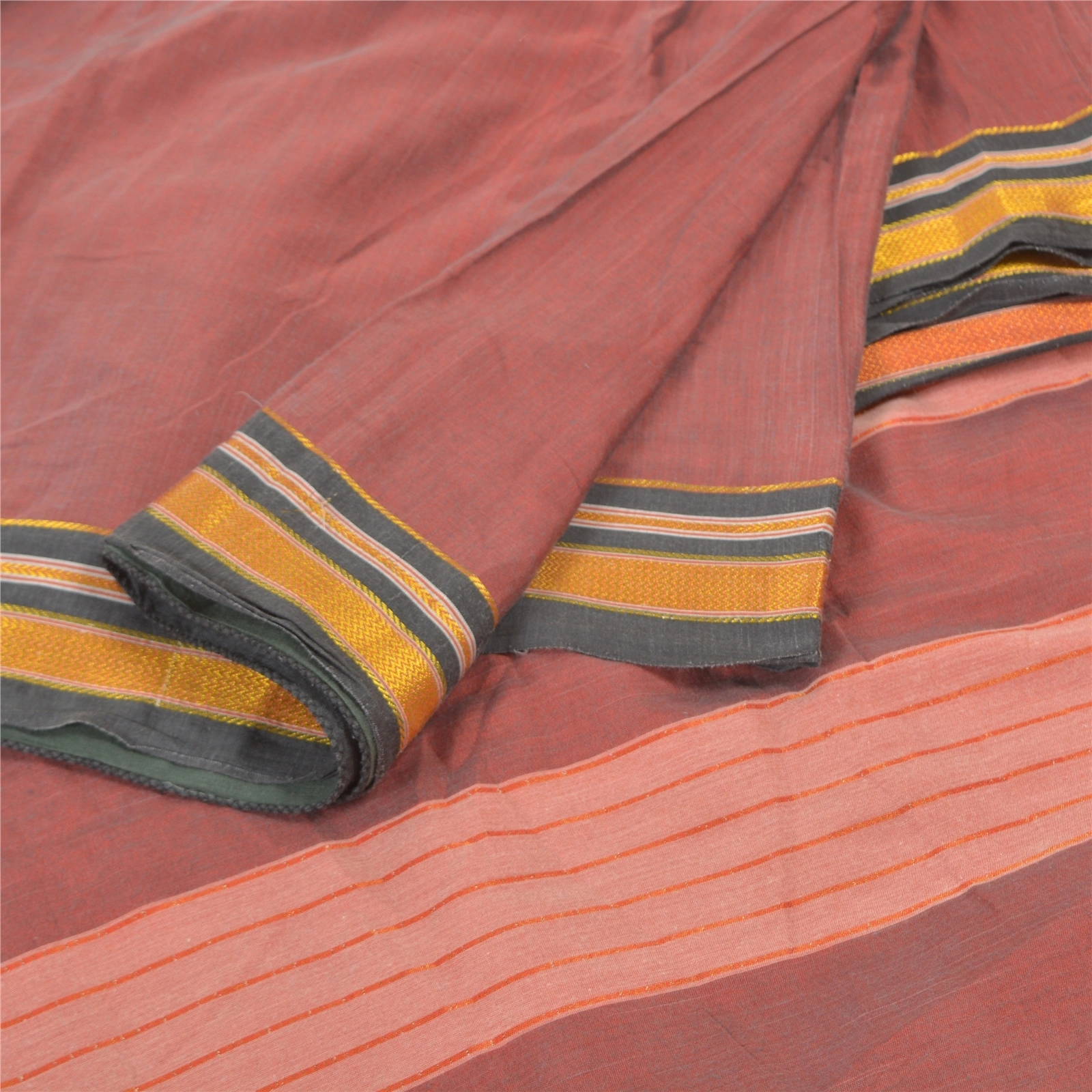 Sanskriti Vintage Indian Sarees Blend Cotton Woven Ilkal Premium Sari Fabric, PS-57392-Shade Of Dark Red &amp; Pink-Hand Woven Work-Blend Cotton-2