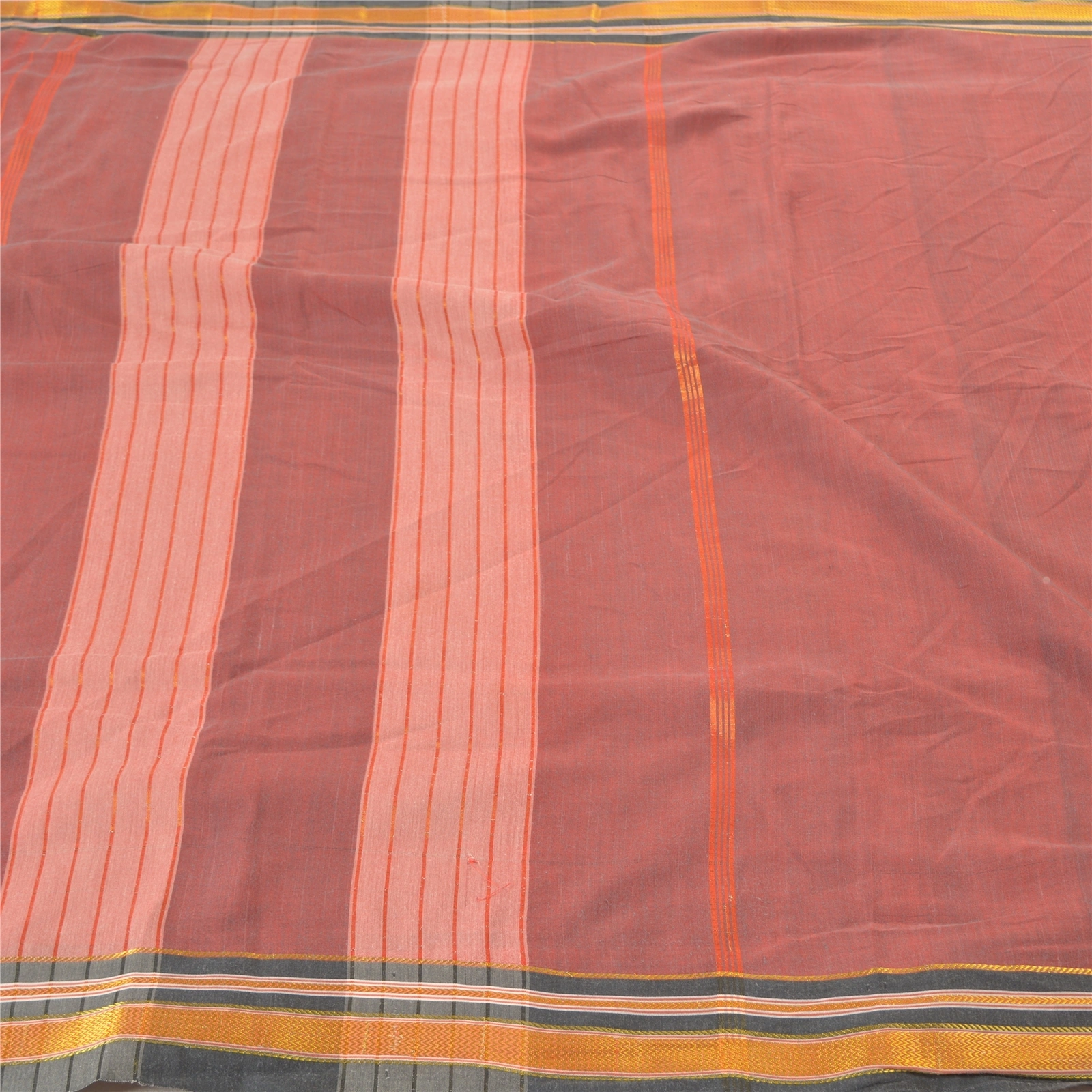 Sanskriti Vintage Indian Sarees Blend Cotton Woven Ilkal Premium Sari Fabric, PS-57392-Shade Of Dark Red &amp; Pink-Hand Woven Work-Blend Cotton-4