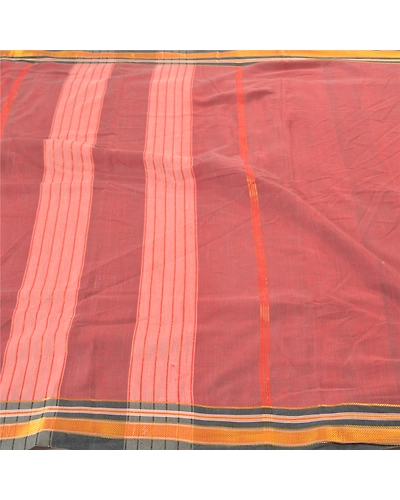 Sanskriti Vintage Indian Sarees Blend Cotton Woven Ilkal Premium Sari Fabric, PS-57392-Shade Of Dark Red &amp; Pink-Hand Woven Work-Blend Cotton-4