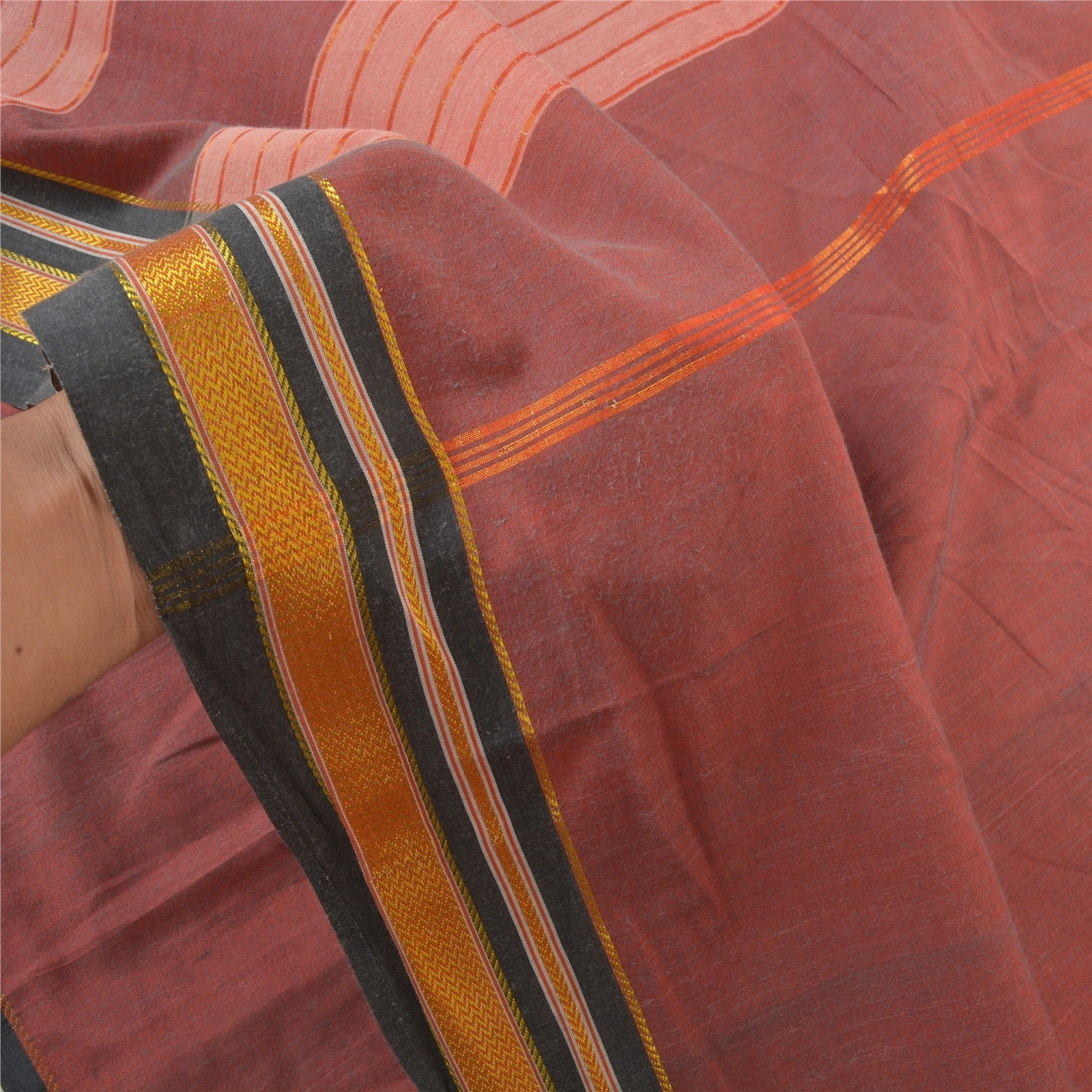 Sanskriti Vintage Indian Sarees Blend Cotton Woven Ilkal Premium Sari Fabric, PS-57392-Shade Of Dark Red &amp; Pink-Hand Woven Work-Blend Cotton-5