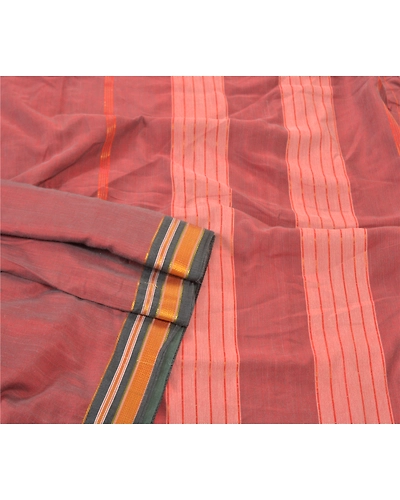Sanskriti Vintage Indian Sarees Blend Cotton Woven Ilkal Premium Sari Fabric, PS-57392-Shade Of Dark Red &amp; Pink-Hand Woven Work-Blend Cotton-8