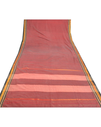 Sanskriti Vintage Indian Sarees Blend Cotton Woven Ilkal Premium Sari Fabric, PS-57392-Shade Of Dark Red &amp; Pink-Hand Woven Work-Blend Cotton-9