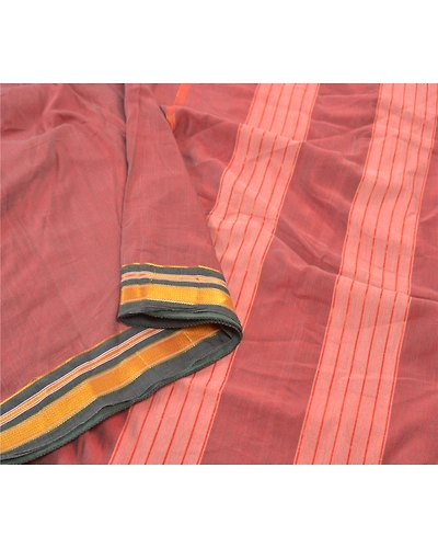 Sanskriti Vintage Indian Sarees Blend Cotton Woven Ilkal Premium Sari Fabric, PS-57392-Shade Of Dark Red &amp; Pink-Hand Woven Work-Blend Cotton-10