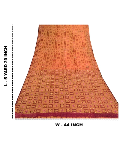 Sanskriti Vintage Sarees Pure Organza Silk Hand Beaded Woven Ethnic Sari Fabric, PS-57401-Dark Red-Beaded Work-100% Pure Organza Silk-1