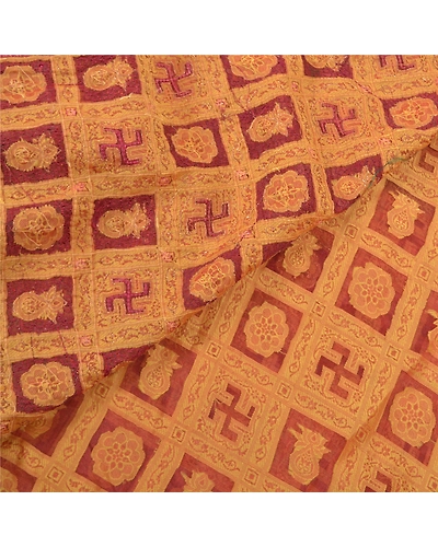 Sanskriti Vintage Sarees Pure Organza Silk Hand Beaded Woven Ethnic Sari Fabric, PS-57401-Dark Red-Beaded Work-100% Pure Organza Silk-2