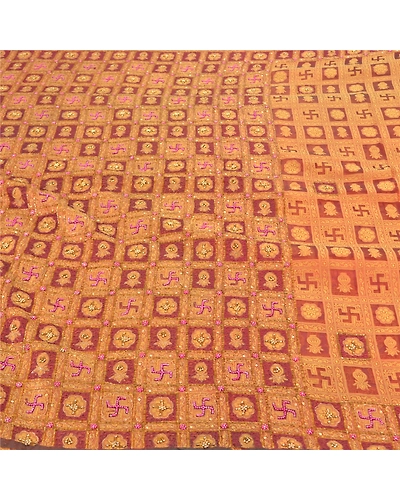 Sanskriti Vintage Sarees Pure Organza Silk Hand Beaded Woven Ethnic Sari Fabric, PS-57401-Dark Red-Beaded Work-100% Pure Organza Silk-3