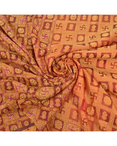 Sanskriti Vintage Sarees Pure Organza Silk Hand Beaded Woven Ethnic Sari Fabric, PS-57401-Dark Red-Beaded Work-100% Pure Organza Silk-6