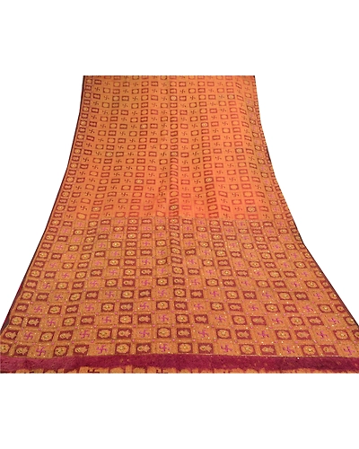 Sanskriti Vintage Sarees Pure Organza Silk Hand Beaded Woven Ethnic Sari Fabric, PS-57401-Dark Red-Beaded Work-100% Pure Organza Silk-8