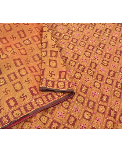 Sanskriti Vintage Sarees Pure Organza Silk Hand Beaded Woven Ethnic Sari Fabric, PS-57401-Dark Red-Beaded Work-100% Pure Organza Silk-9