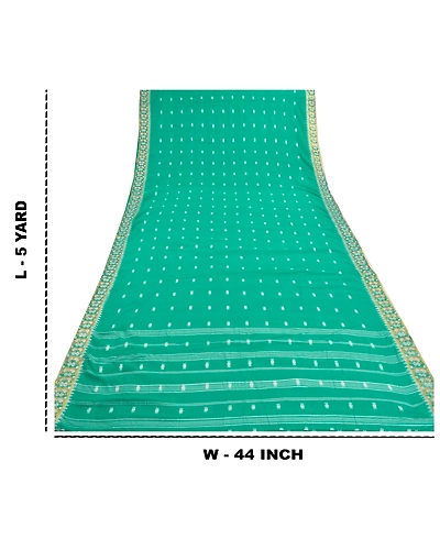 Sanskriti Vintage Green Sari 100% Pure Cotton Bengali Woven Tant Sarees Fabric, PS-57405-Green-Hand Woven Work-100% Pure Cotton-1