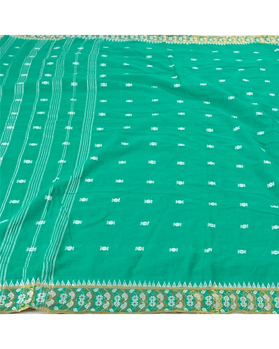 Sanskriti Vintage Green Sari 100% Pure Cotton Bengali Woven Tant Sarees Fabric, PS-57405-Green-Hand Woven Work-100% Pure Cotton-4