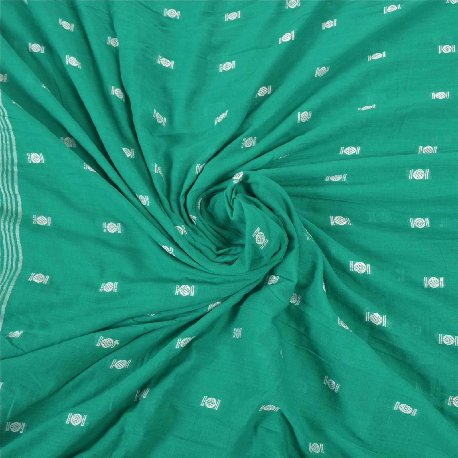 Sanskriti Vintage Green Sari 100% Pure Cotton Bengali Woven Tant Sarees Fabric, PS-57405-Green-Hand Woven Work-100% Pure Cotton-7