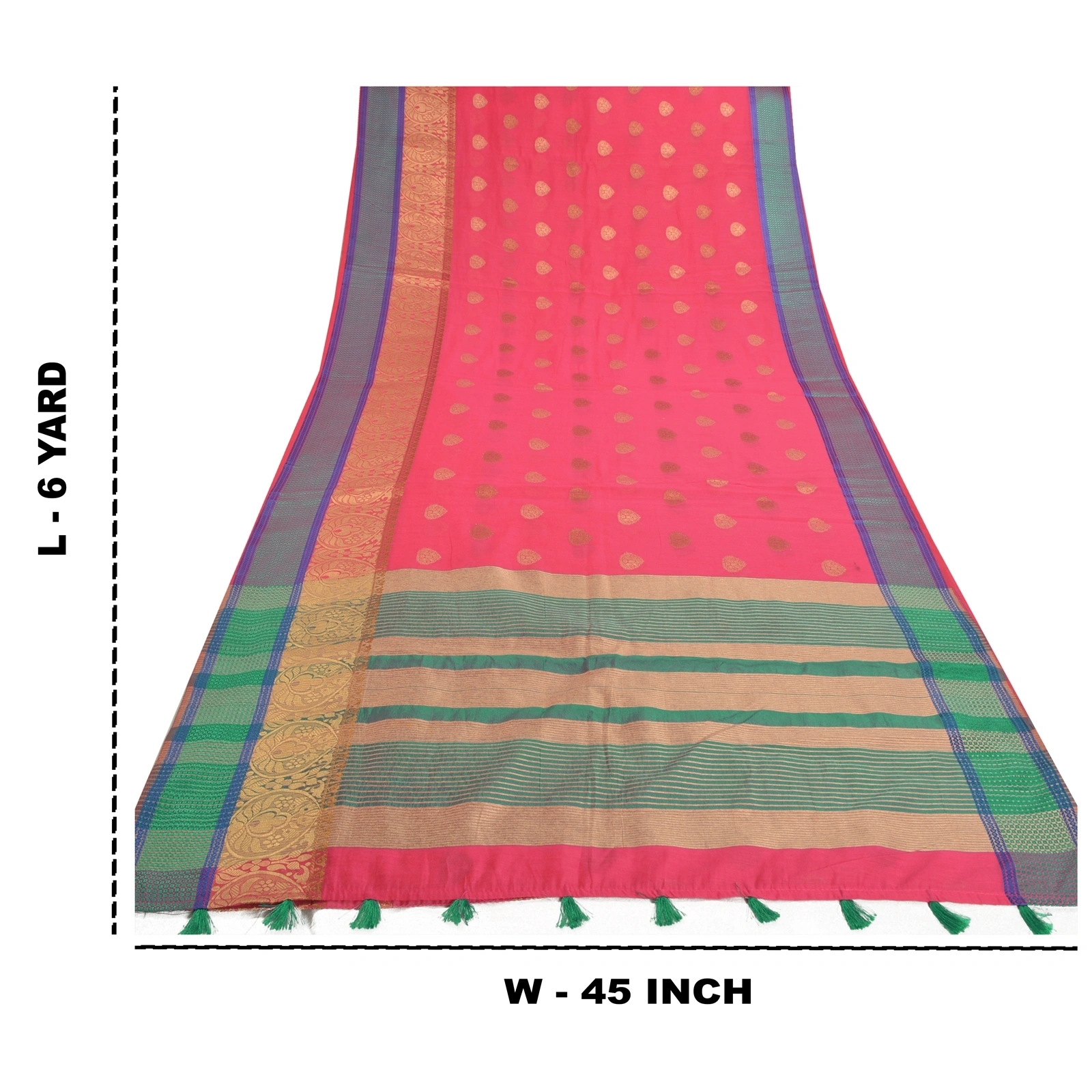 Sanskriti Vintage Pink Sarees Art Silk Hand-Woven Premium Indian Sari Fabric, PS-57408-Pink &amp; Green-Hand Woven Work-Art (Artificial) Silk-1