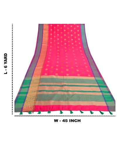 Sanskriti Vintage Pink Sarees Art Silk Hand-Woven Premium Indian Sari Fabric, PS-57408-Pink &amp; Green-Hand Woven Work-Art (Artificial) Silk-1