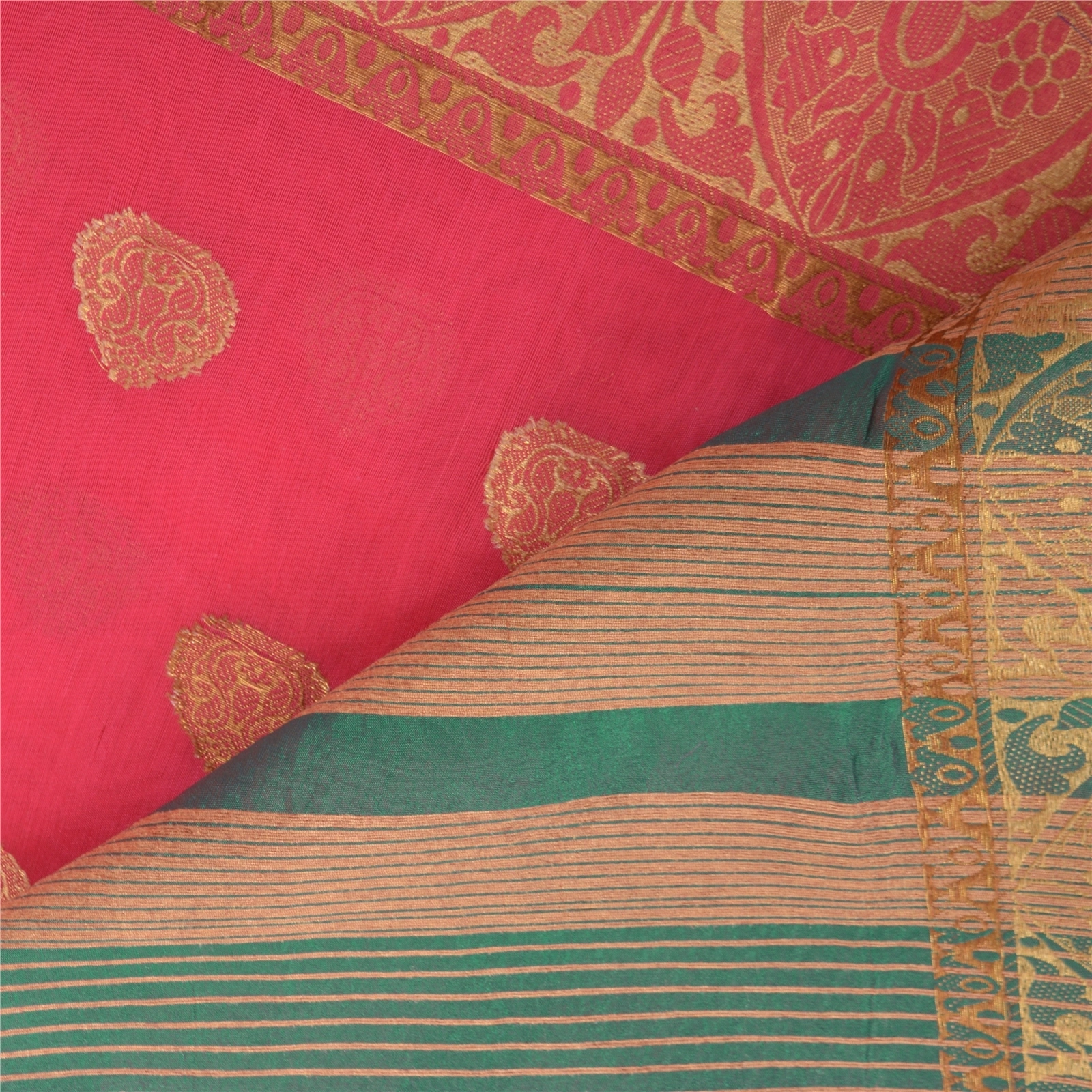 Sanskriti Vintage Pink Sarees Art Silk Hand-Woven Premium Indian Sari Fabric, PS-57408-Pink &amp; Green-Hand Woven Work-Art (Artificial) Silk-3