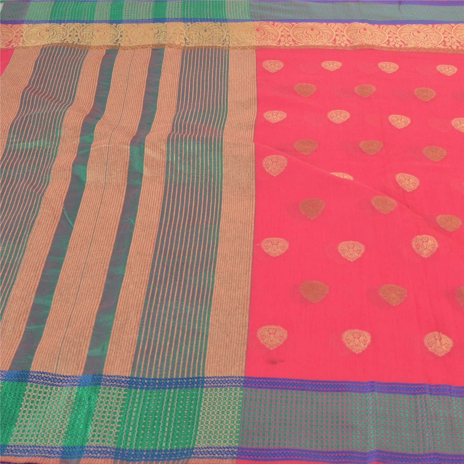 Sanskriti Vintage Pink Sarees Art Silk Hand-Woven Premium Indian Sari Fabric, PS-57408-Pink &amp; Green-Hand Woven Work-Art (Artificial) Silk-4