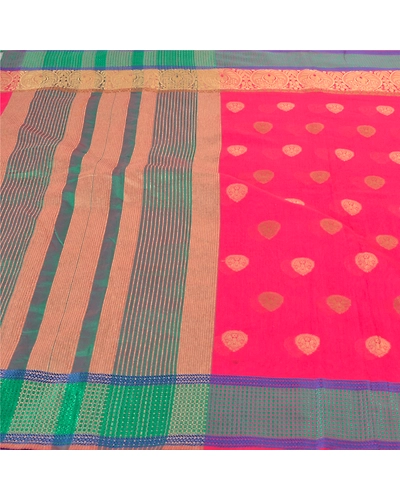 Sanskriti Vintage Pink Sarees Art Silk Hand-Woven Premium Indian Sari Fabric, PS-57408-Pink &amp; Green-Hand Woven Work-Art (Artificial) Silk-4