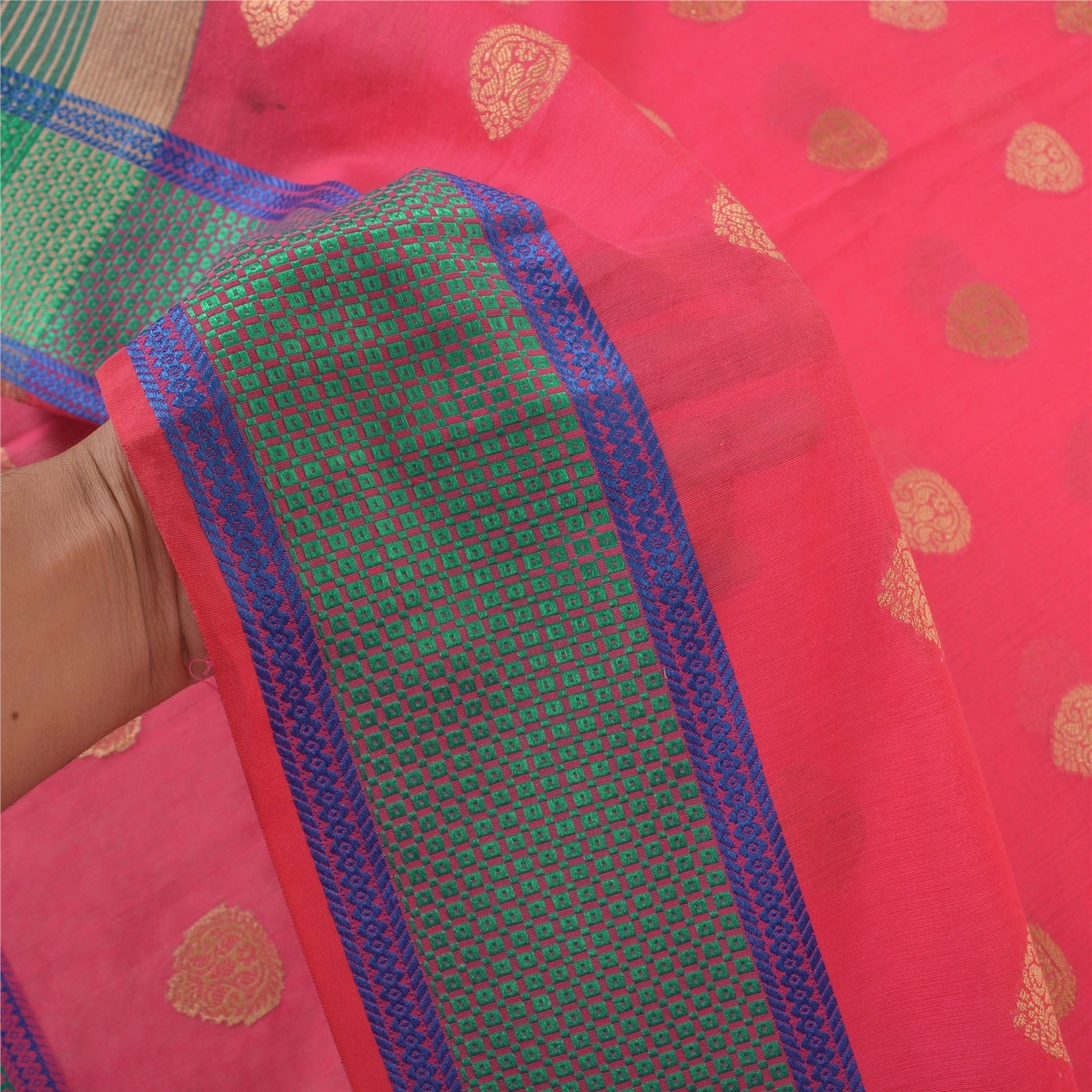 Sanskriti Vintage Pink Sarees Art Silk Hand-Woven Premium Indian Sari Fabric, PS-57408-Pink &amp; Green-Hand Woven Work-Art (Artificial) Silk-5