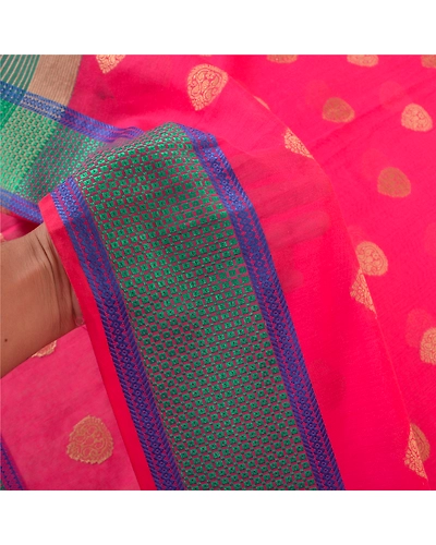 Sanskriti Vintage Pink Sarees Art Silk Hand-Woven Premium Indian Sari Fabric, PS-57408-Pink &amp; Green-Hand Woven Work-Art (Artificial) Silk-5