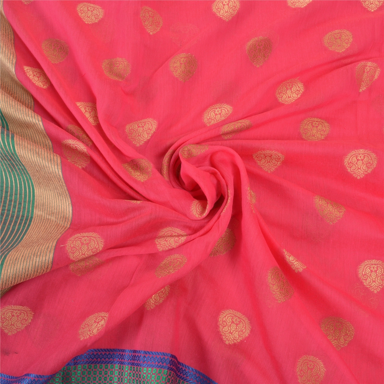 Sanskriti Vintage Pink Sarees Art Silk Hand-Woven Premium Indian Sari Fabric, PS-57408-Pink &amp; Green-Hand Woven Work-Art (Artificial) Silk-7