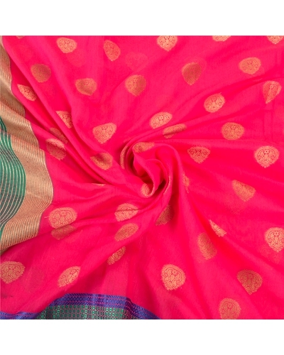 Sanskriti Vintage Pink Sarees Art Silk Hand-Woven Premium Indian Sari Fabric, PS-57408-Pink &amp; Green-Hand Woven Work-Art (Artificial) Silk-7