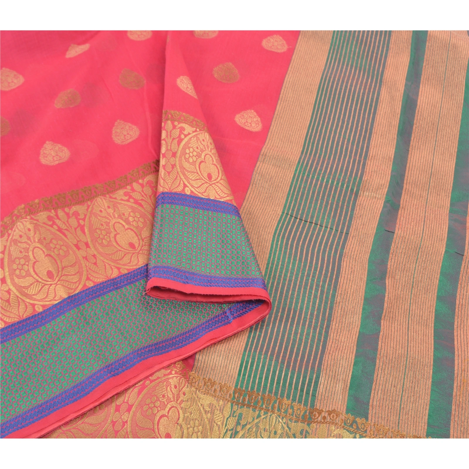 Sanskriti Vintage Pink Sarees Art Silk Hand-Woven Premium Indian Sari Fabric, PS-57408-Pink &amp; Green-Hand Woven Work-Art (Artificial) Silk-10