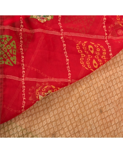 Sanskriti Vintage Saree Pure Georgette Silk Bandhani Print Sari Ethnic Fabric, PS-57439-Dark Red-Bandani Printed Work-100% Pure Georgette Silk-3
