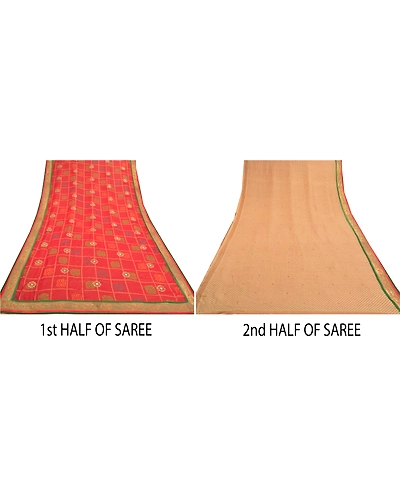Sanskriti Vintage Saree Pure Georgette Silk Bandhani Print Sari Ethnic Fabric, PS-57439-Dark Red-Bandani Printed Work-100% Pure Georgette Silk-6