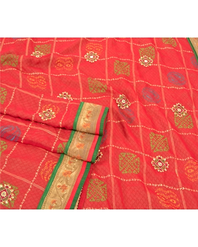 Sanskriti Vintage Saree Pure Georgette Silk Bandhani Print Sari Ethnic Fabric, PS-57439-Dark Red-Bandani Printed Work-100% Pure Georgette Silk-8