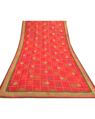Sanskriti Vintage Saree Pure Georgette Silk Bandhani Print Sari Ethnic Fabric, PS-57439-Dark Red-Bandani Printed Work-100% Pure Georgette Silk-9