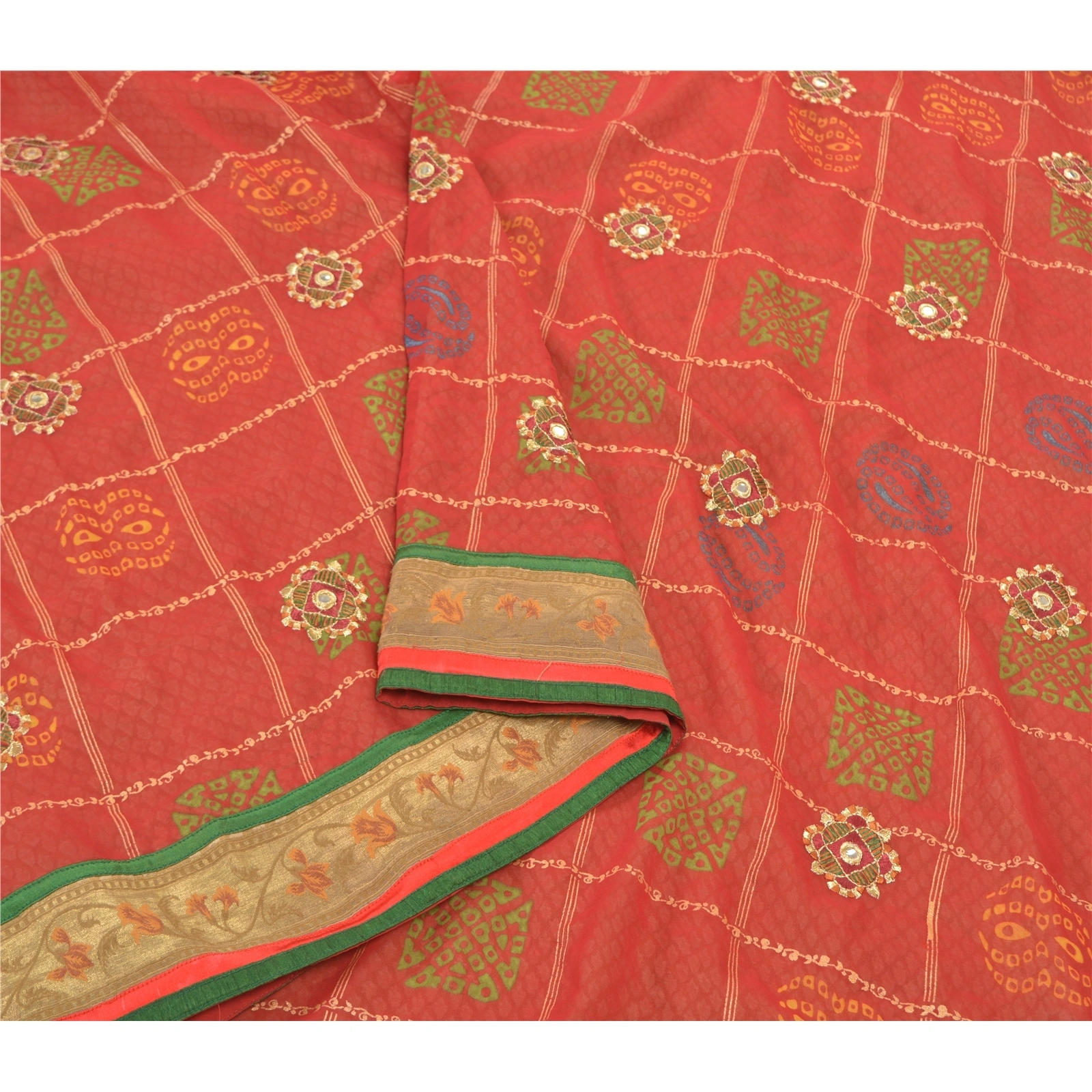 Sanskriti Vintage Saree Pure Georgette Silk Bandhani Print Sari Ethnic Fabric, PS-57439-Dark Red-Bandani Printed Work-100% Pure Georgette Silk-10