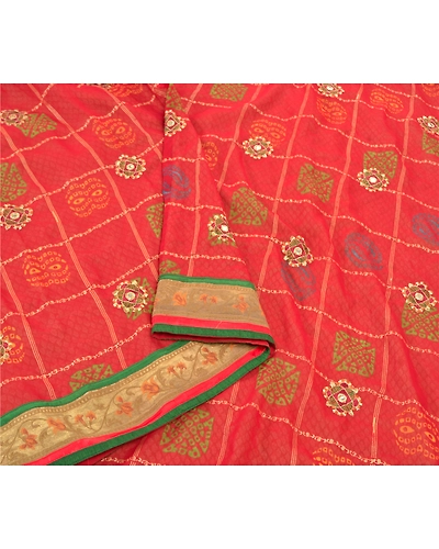 Sanskriti Vintage Saree Pure Georgette Silk Bandhani Print Sari Ethnic Fabric, PS-57439-Dark Red-Bandani Printed Work-100% Pure Georgette Silk-10