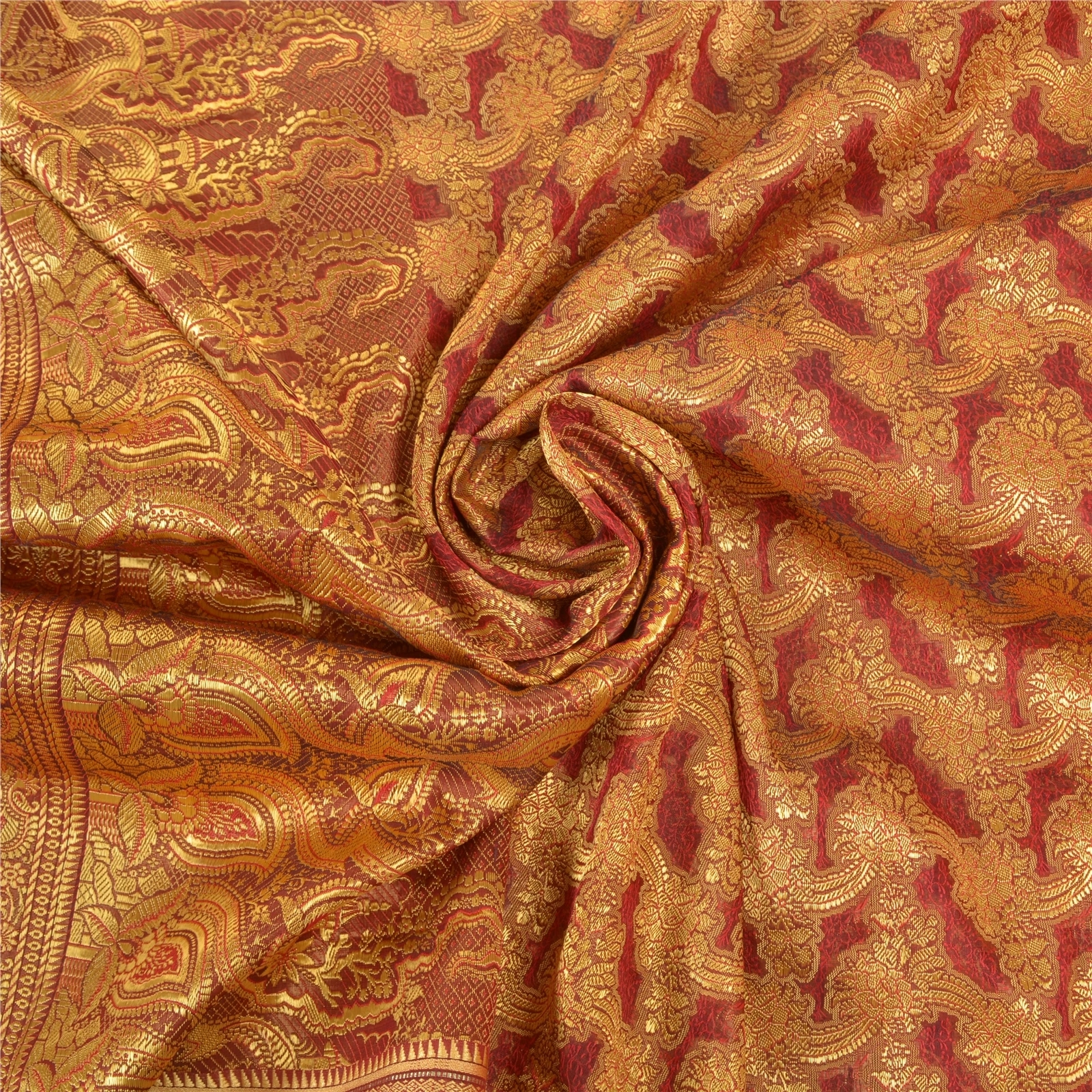 Sanskriti Vintage Red Indian Sarees Art Silk Woven Cultural Sari 5 Yard Fabric, PS-57452-Red-Woven Work-Art (Artificial) Silk-7