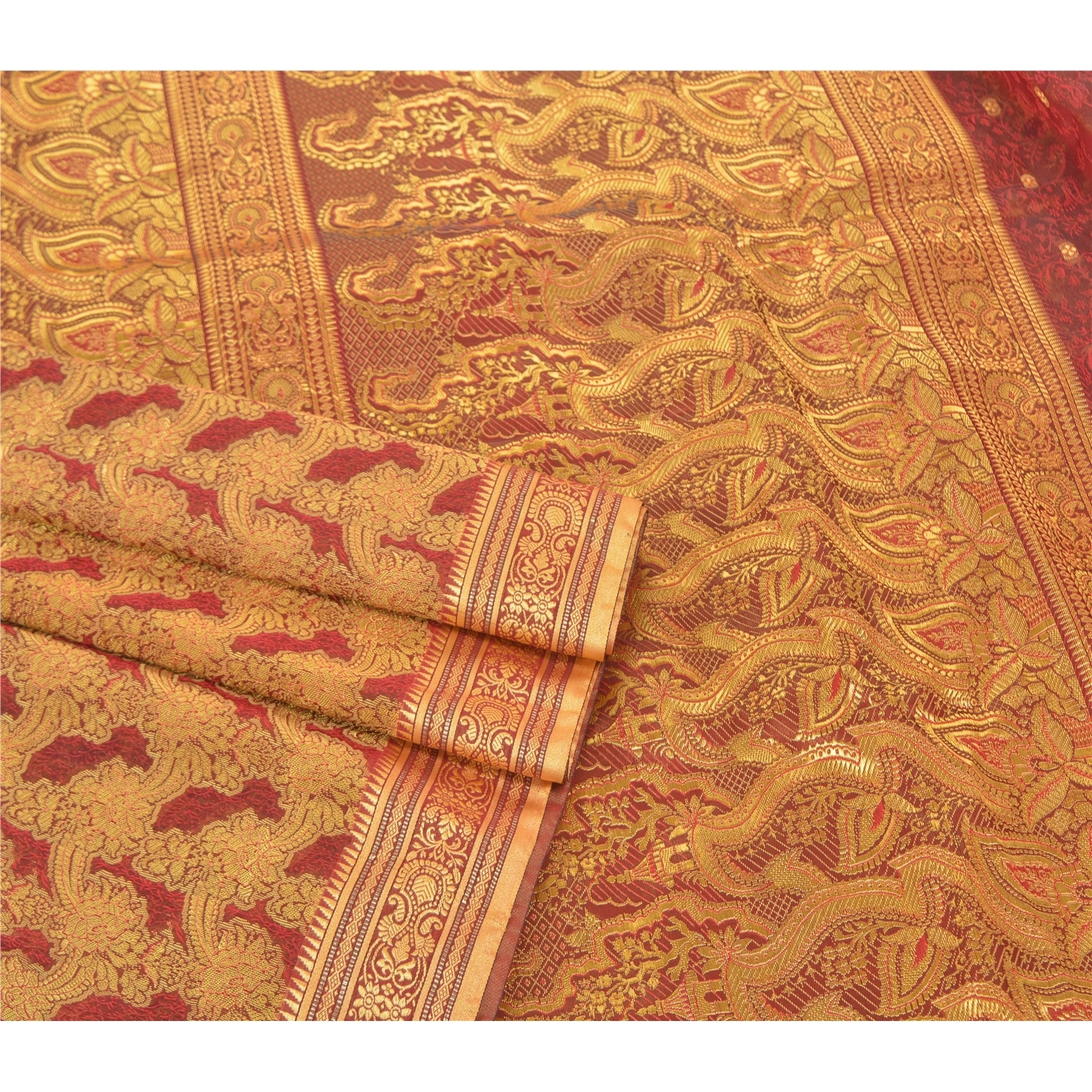 Sanskriti Vintage Red Indian Sarees Art Silk Woven Cultural Sari 5 Yard Fabric, PS-57452-Red-Woven Work-Art (Artificial) Silk-8