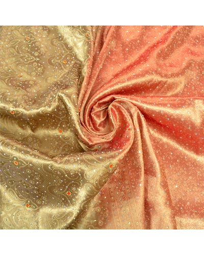 Sanskriti Vintage Red Sarees Art Silk Hand Beaded Woven Sari Premium Fabric, PS-57460-Shade Of Golden &amp; Red-Rhinestone Work-Art (Artificial) Silk-7