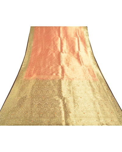 Sanskriti Vintage Red Sarees Art Silk Hand Beaded Woven Sari Premium Fabric, PS-57460-Shade Of Golden &amp; Red-Rhinestone Work-Art (Artificial) Silk-9