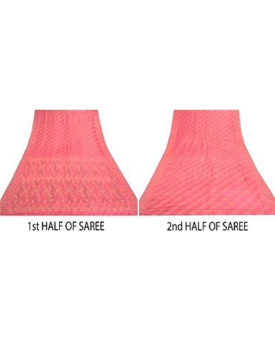 Sanskriti Vintage Pink Indian Sarees Pure Silk Handwoven Sari 5 Yard Fabric, PS-57497-Shade Of Pink-Hand Woven Work-100% Pure Silk-6