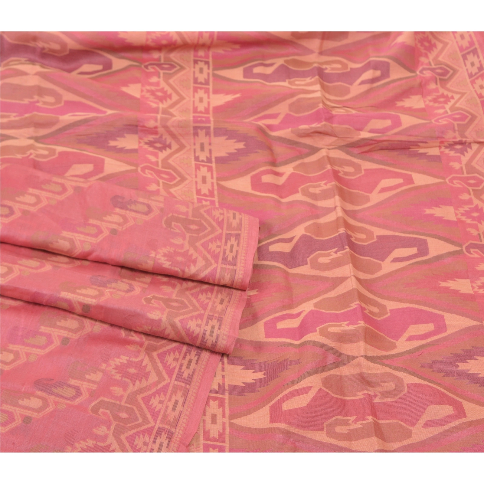 Sanskriti Vintage Pink Indian Sarees Pure Silk Handwoven Sari 5 Yard Fabric, PS-57497-Shade Of Pink-Hand Woven Work-100% Pure Silk-8