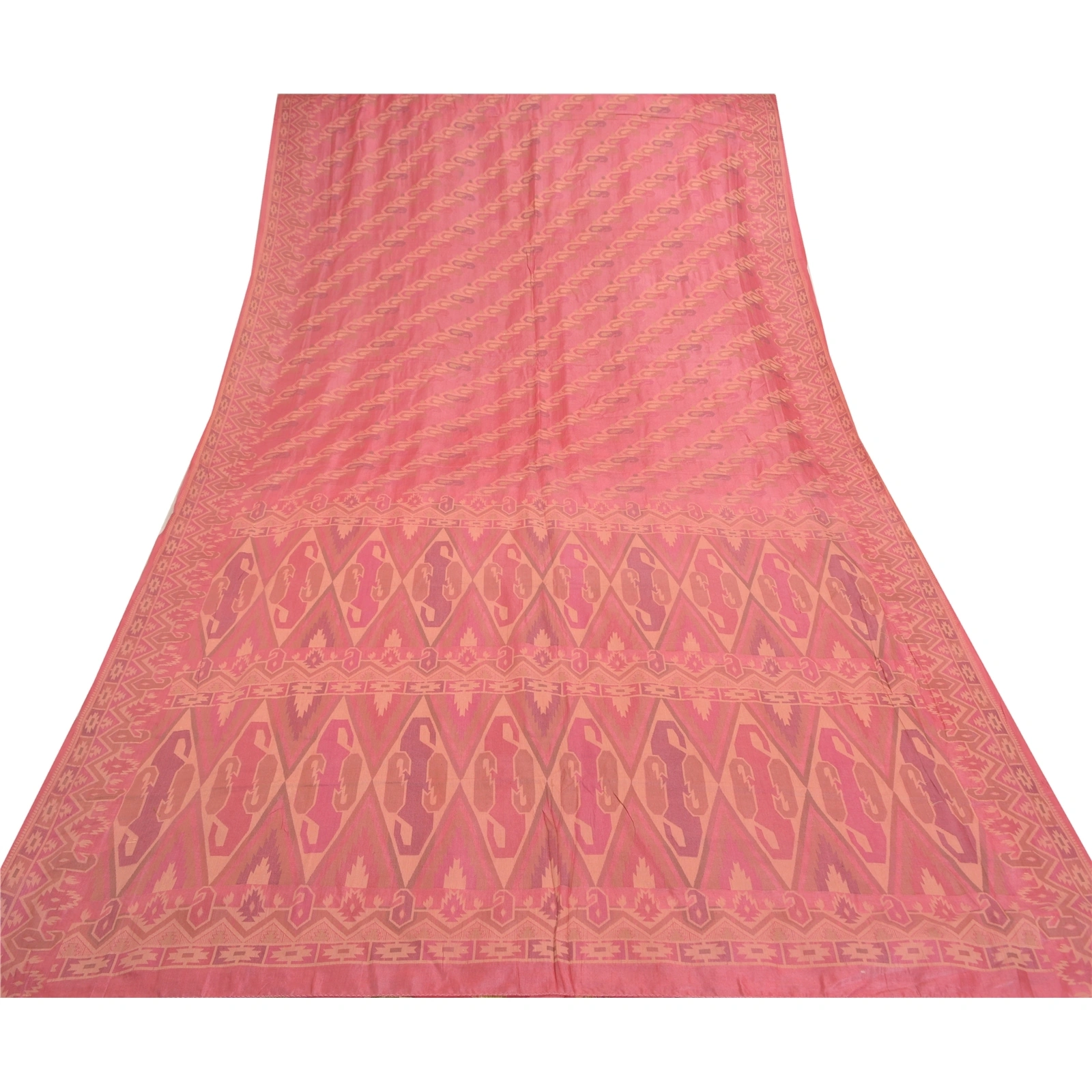 Sanskriti Vintage Pink Indian Sarees Pure Silk Handwoven Sari 5 Yard Fabric, PS-57497-Shade Of Pink-Hand Woven Work-100% Pure Silk-9