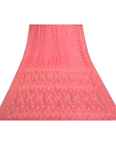 Sanskriti Vintage Pink Indian Sarees Pure Silk Handwoven Sari 5 Yard Fabric, PS-57497-Shade Of Pink-Hand Woven Work-100% Pure Silk-9