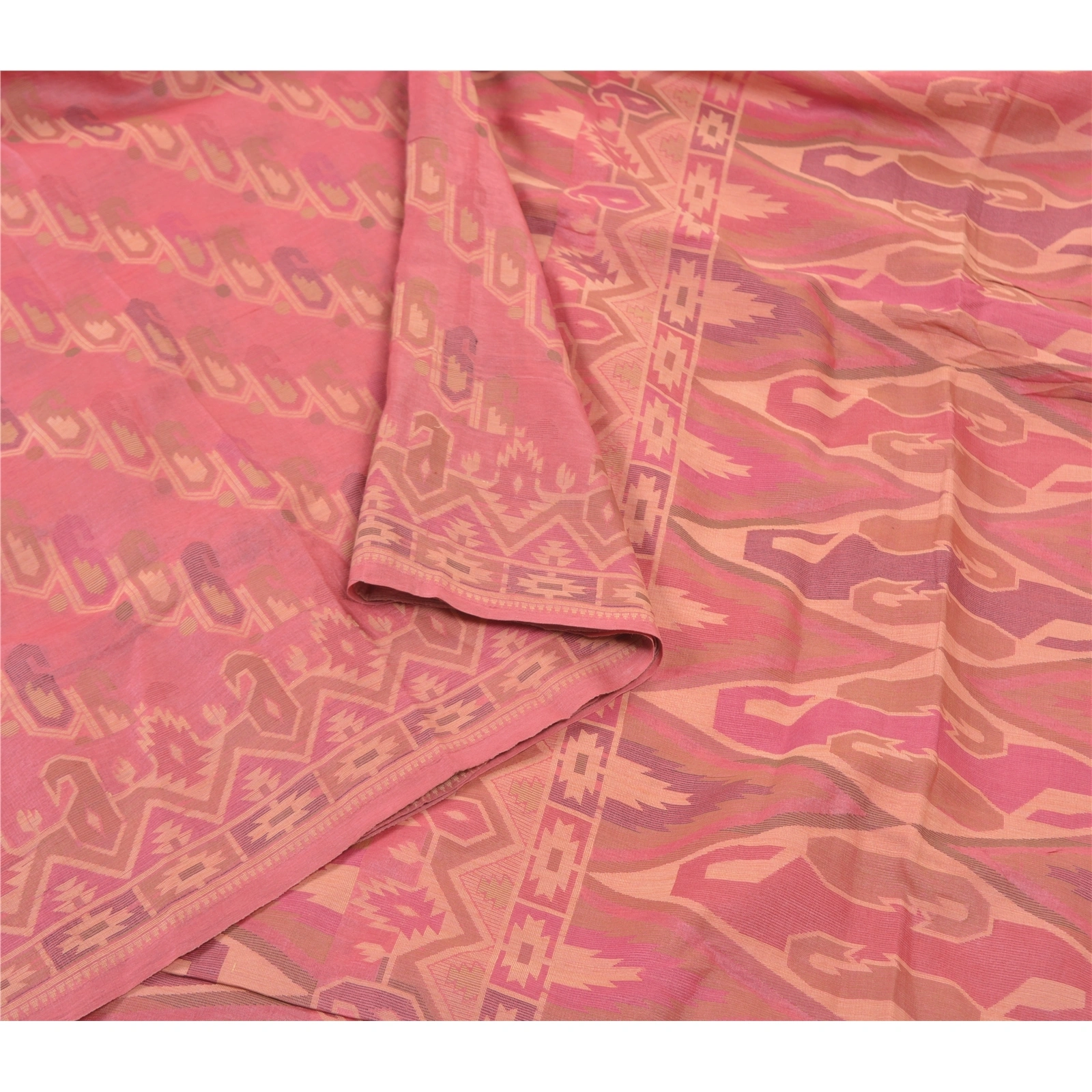 Sanskriti Vintage Pink Indian Sarees Pure Silk Handwoven Sari 5 Yard Fabric, PS-57497-Shade Of Pink-Hand Woven Work-100% Pure Silk-10