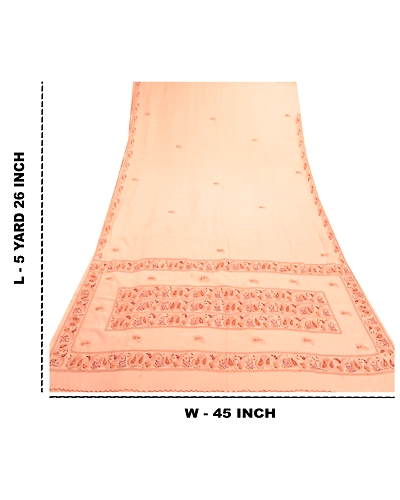 Sanskriti Vintage Peach Sarees Art Silk Hand Beaded Cultural Sari Craft Fabric, PS-57505-Peach-Zari Work-Art (Artificial) Silk-1